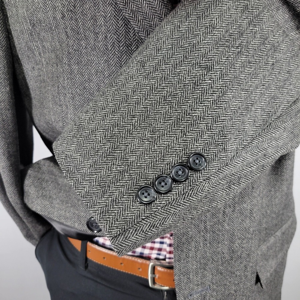 Stafford Essentials Mens Sport Coat Blazer Three Button GRY Herringbone Wool 42S - Picture 12 of 16